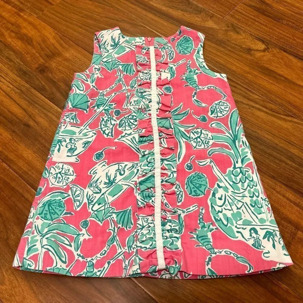 Lilly Pulitzer pink/teal Ruffles Shift Dress Punch Bowl Pattern